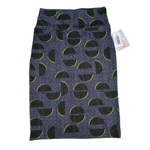 LuLaRoe Cassie Pencil Skirt Black White Swirl Pattern Lime Green X-Small XS
